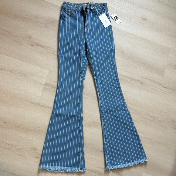 Buckle Blue and White Striped Flare Jeans - Picture 1 of 4